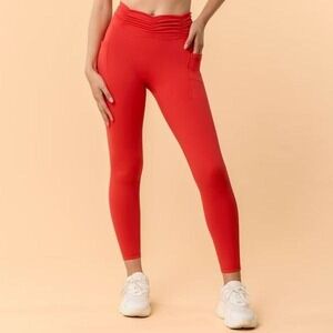Blogilates Rouched Waist Leggings Red High Waisted Squat Proof NWT Medium
